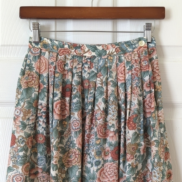 J.G. Hook 80's Vintage Flowy Floral Print Pleated High Waist A-Line Midi Skirt 6 - Picture 2 of 14